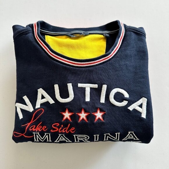 Nautica Men's Lakeside Marina Color Blocked Crewneck Sweatshirt Navy Size XL - Picture 12 of 12